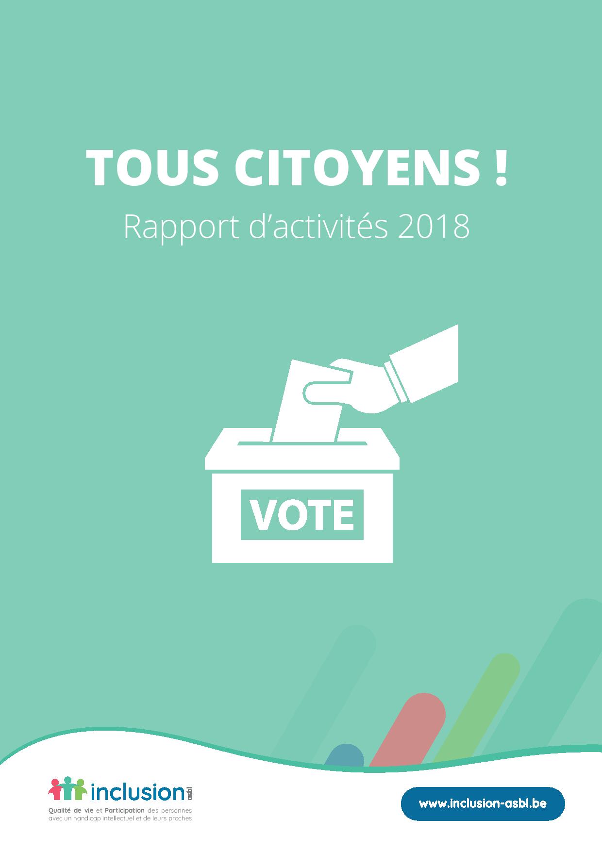 couverture du rapport d'activité 2018 d'Inclusion asbl